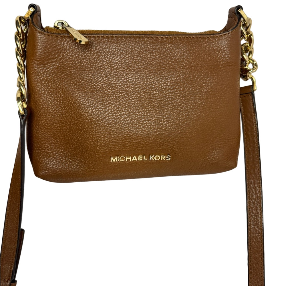 #198 Michael Kors Small Brown Pebbled Leather Crossbody Bag